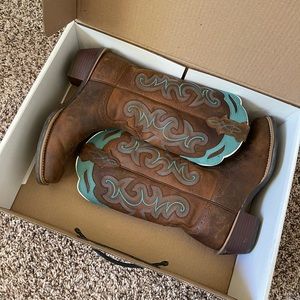 Justin brown with blue detail boots